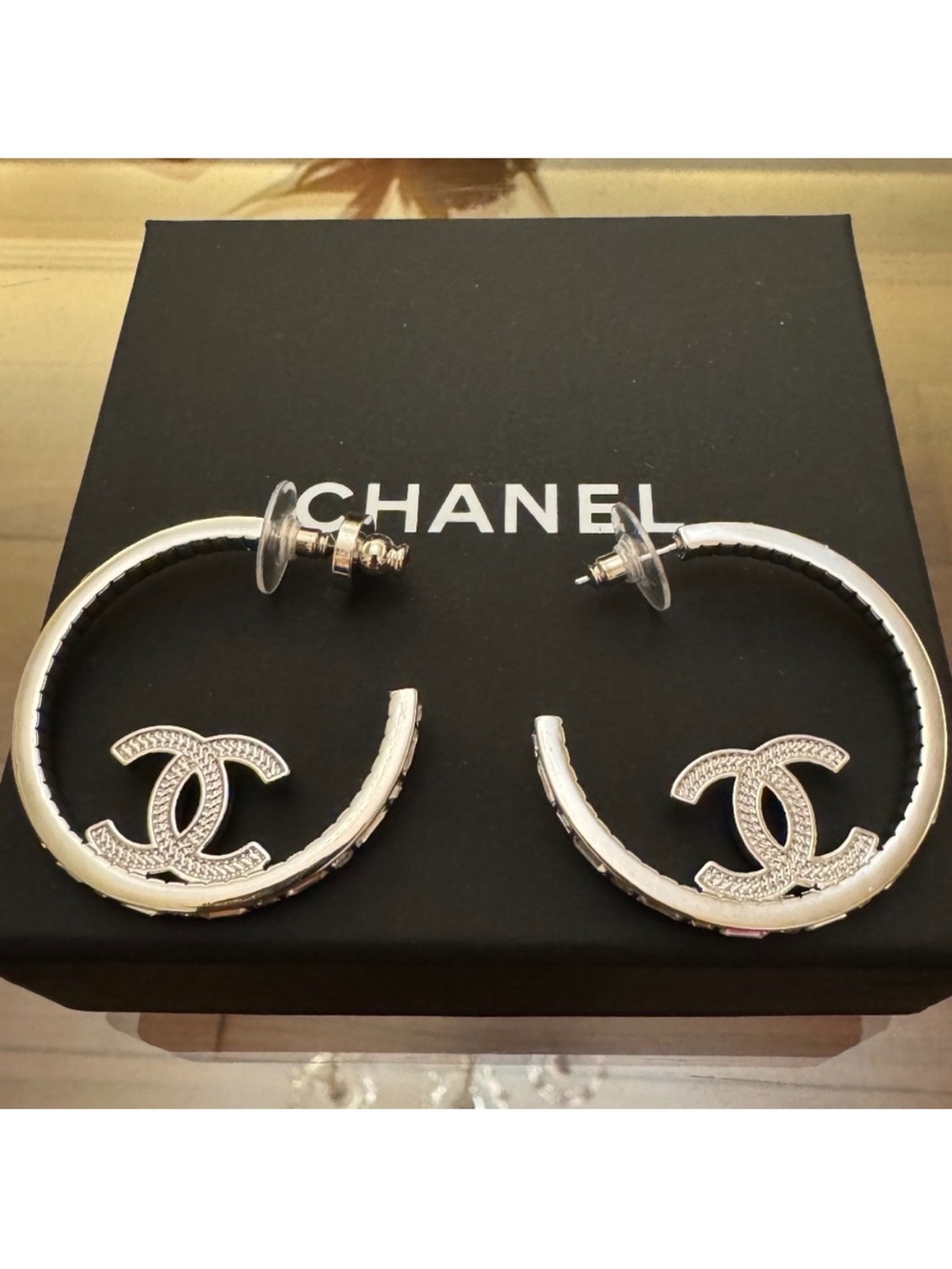 Super Rare CHANEL Silver CC Hoop Earrings